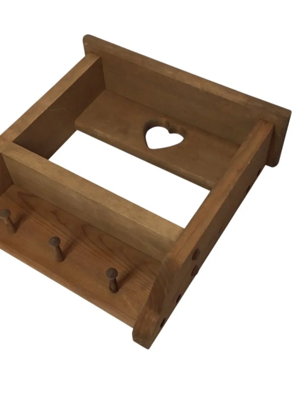 Vintage Wooden Heart Cutout Shelf w/Pegs Two Tier Cottagecore Farmhouse Country